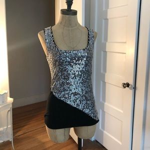 Asymmetrical black sequin tank